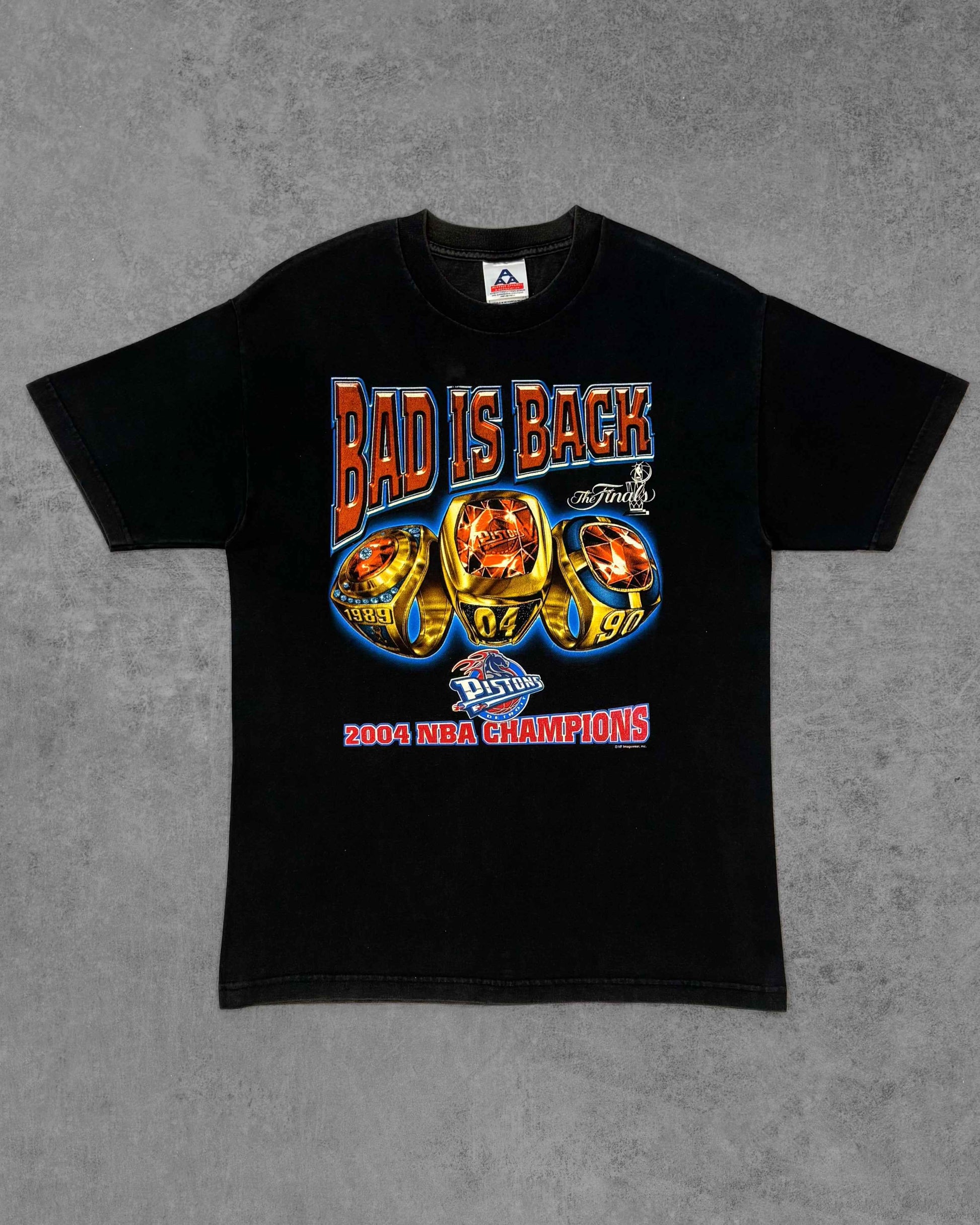 Vintage 2004 Detroit Pistons NBA Champions “Bad Is Back” Finals Graphic T-Shirt - Black
