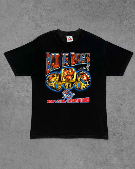 Vintage 2004 Detroit Pistons NBA Champions “Bad Is Back” Finals Graphic T-Shirt - Black
