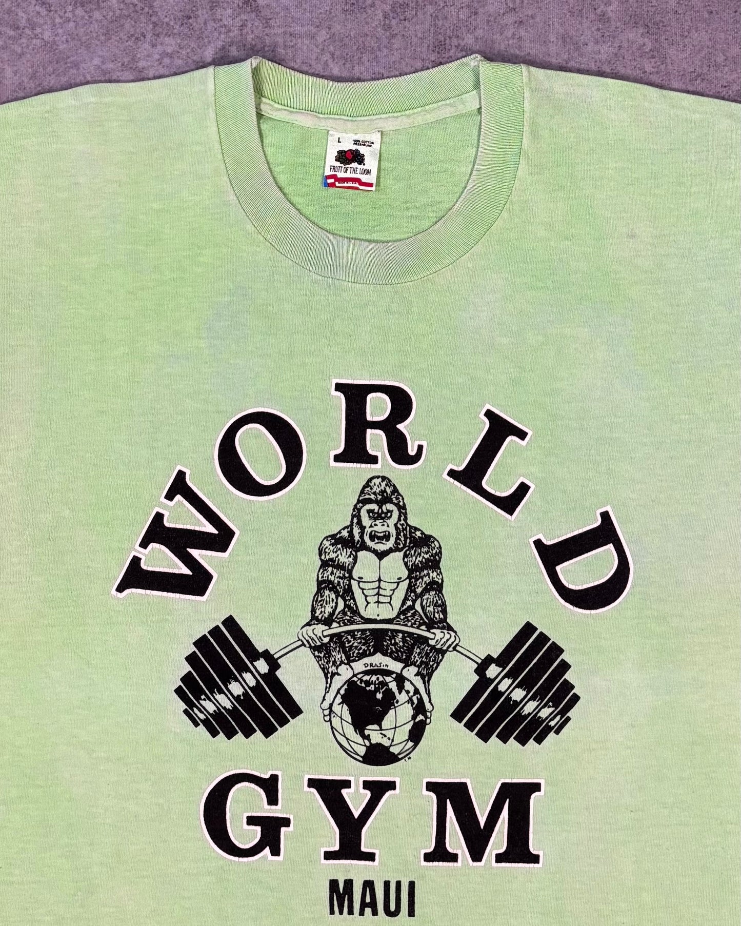 Vintage 1990s World Gym Maui Gorilla T-Shirt - USA Made - Fruit of the Loom - Single Stitch Gym Tee