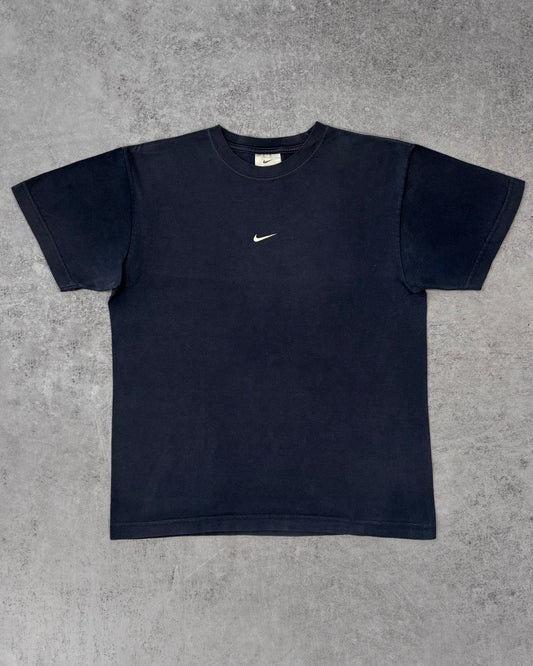 Vintage 2000s Nike Mini Swoosh Graphic T-Shirt – Back Print Logo Tee Navy