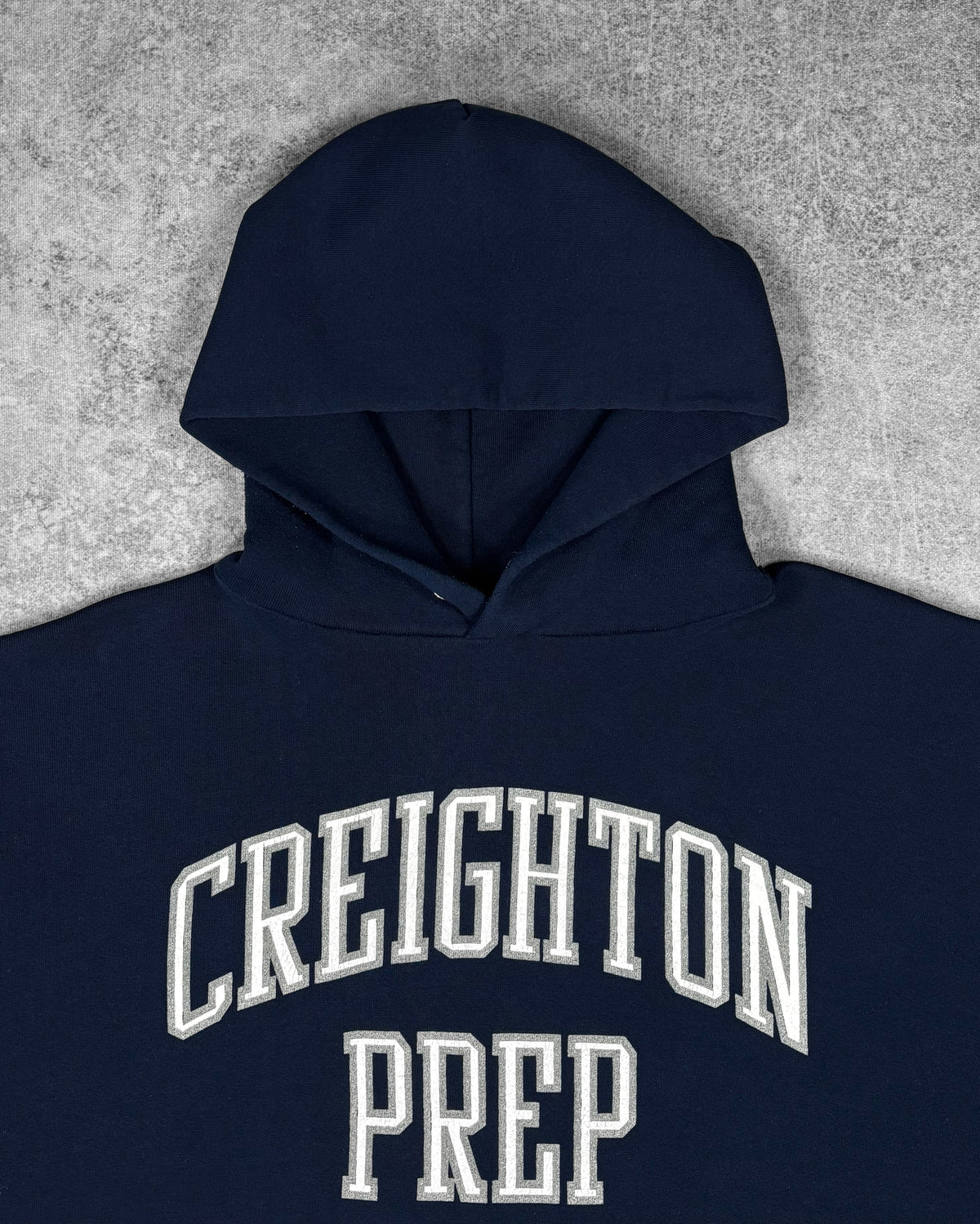 Vintage 1990s Creighton Prep Omaha College House hoodie, Creighton Prep collegiate spellout print detail