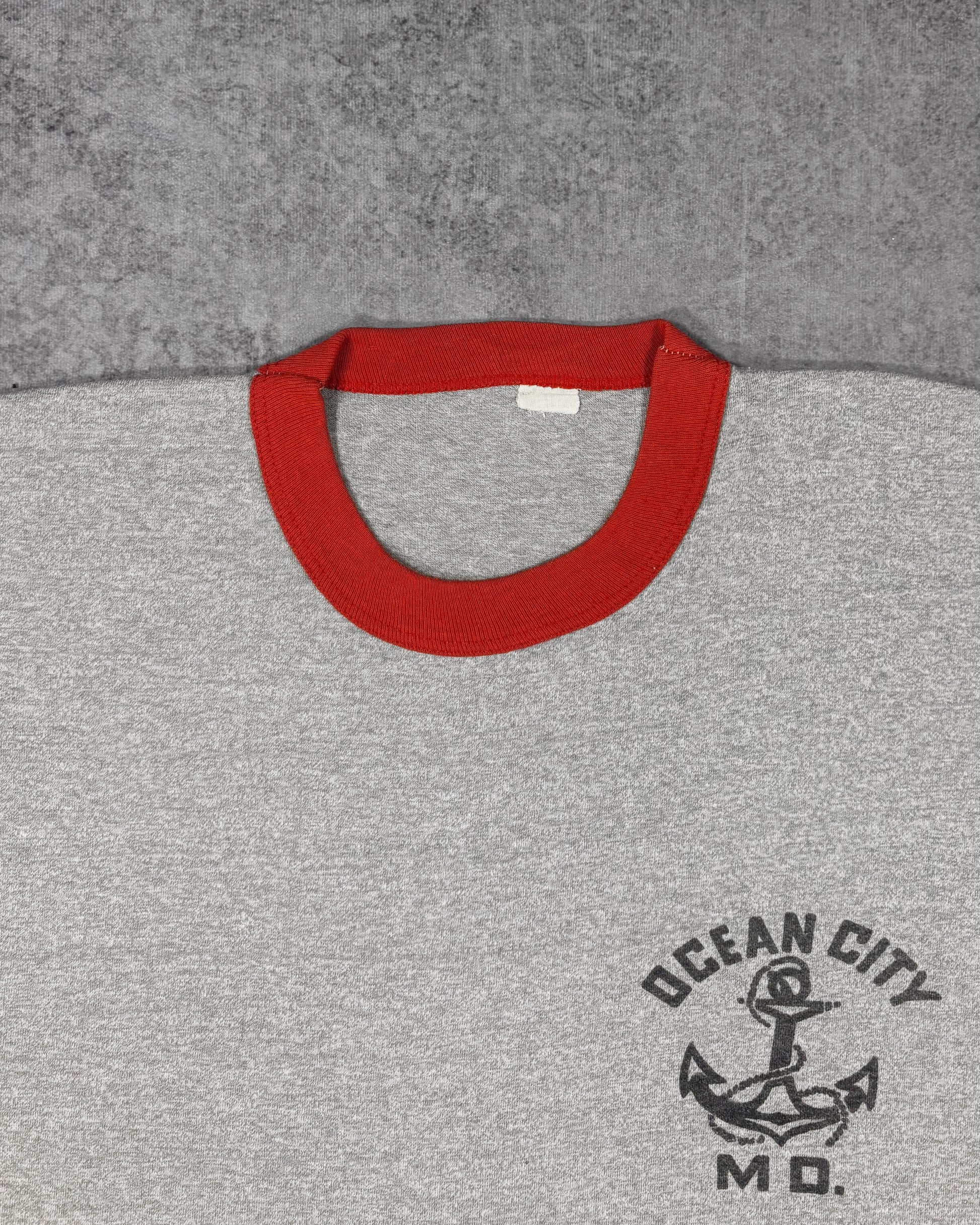 Ocean City Maryland anchor graphic print detail on vintage ringer t-shirt
