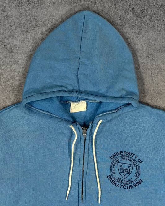 Vintage 1970s University of Saskatchewan Zip Hoodie – Retro Campus Sports Sweatshirt