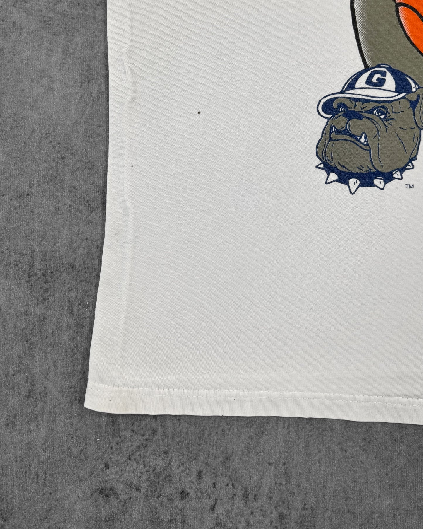 Vintage 1990s Nutmeg Mills Georgetown Hoyas t-shirt, sleeve detail