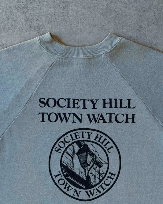 Vintage 1980s Society Hill Town Watch Sweatshirt – Sportswear USA – Light Blue Raglan Crewneck