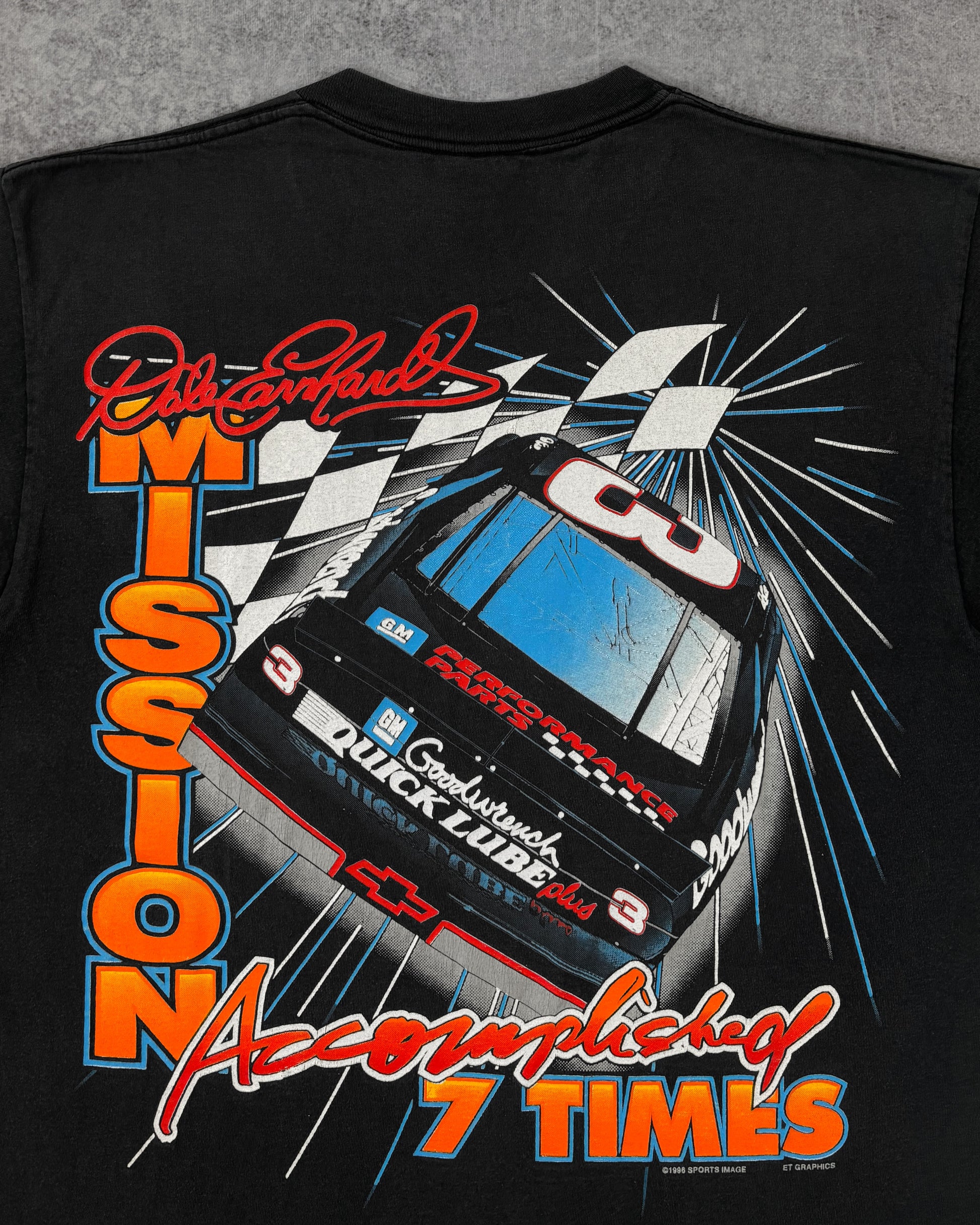 Vintage 1996 Dale Earnhardt Sr Man On A Mission NASCAR t-shirt Competitors View label detail