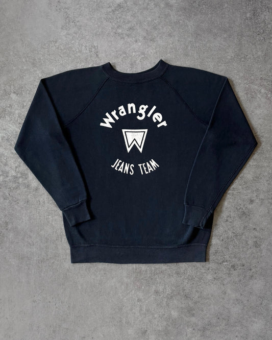 Vintage 1970s Wrangler Jeans Team Crewneck – Champion Blank – Flocked Print