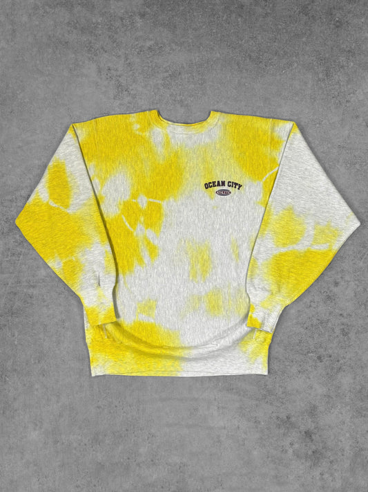 Vintage 1990s Champion Reverse Weave Ocean City Tie Dye Crewneck - Embroidered Logo - Made in USA