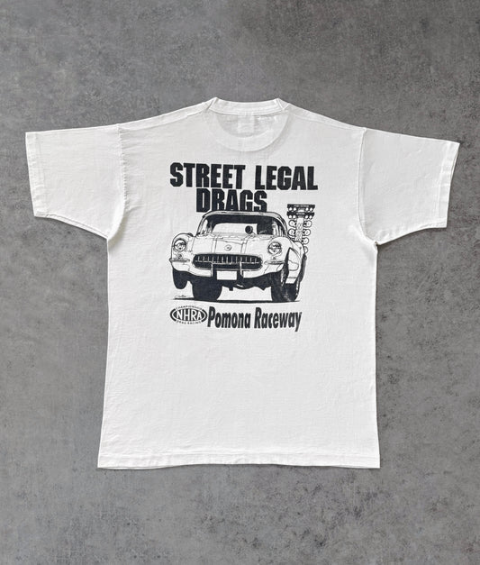 Vintage 1990s Street Legal Drags Pomona Raceway T-Shirt – NHRA Graphic – Made in USA