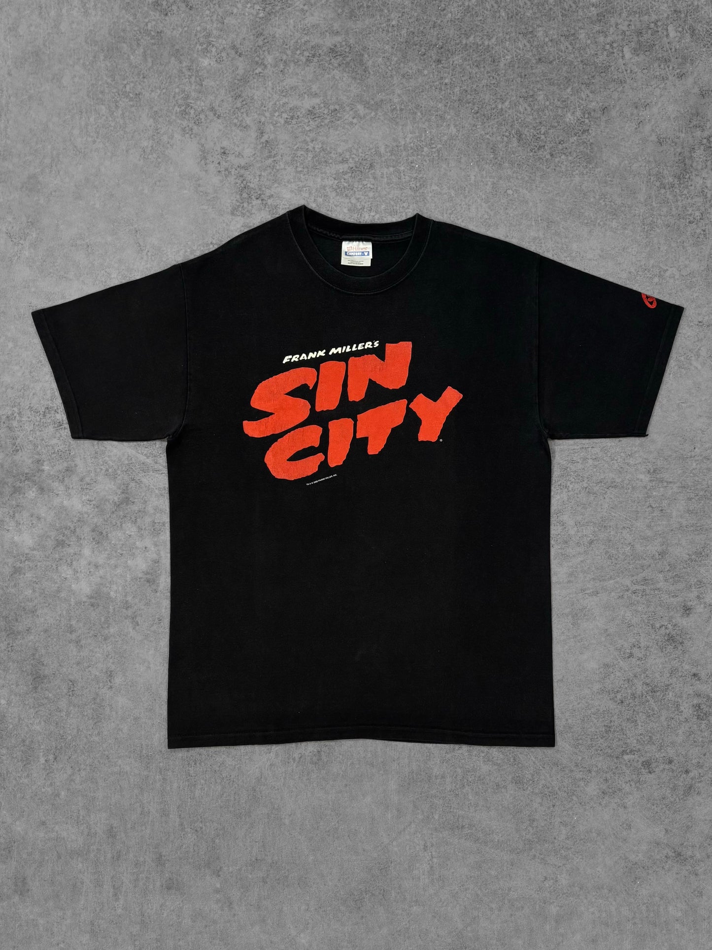 Front view of vintage 2005 Sin City movie promo black graphic t-shirt