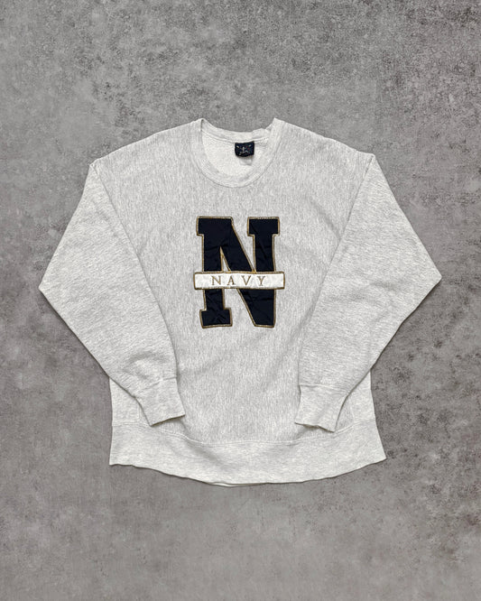Vintage 1990s Embroidered Navy Reverse Weave Crewneck