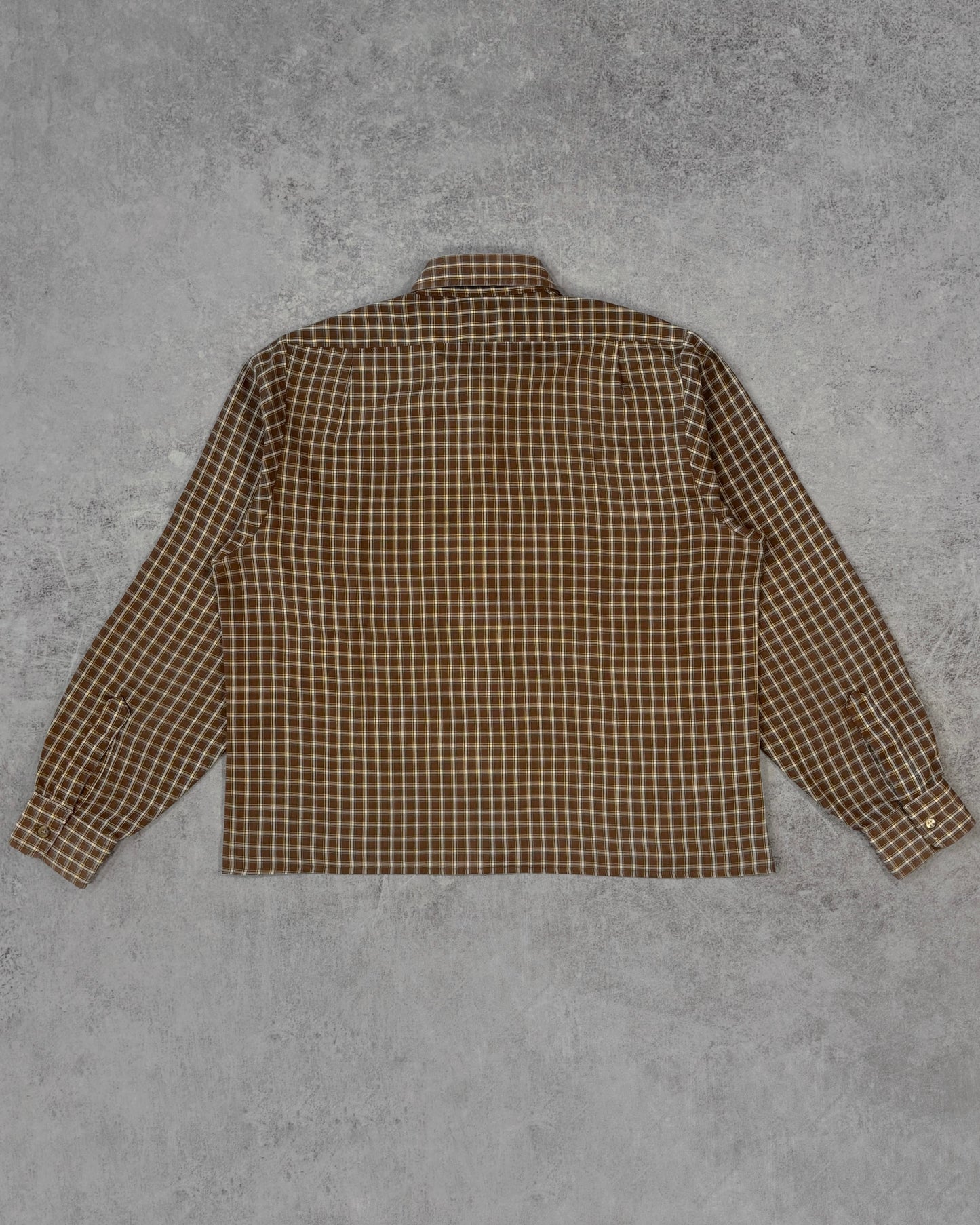 Vintage 1990s Levi’s Action Shirt Brown Plaid Button Down – Made in USA - Cropped Shirt