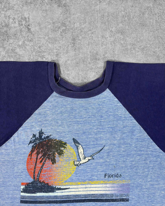 Vintage 1980s Florida Sunset Raglan T-Shirt - Mayo Spruce - Single Stitch - Made in USA