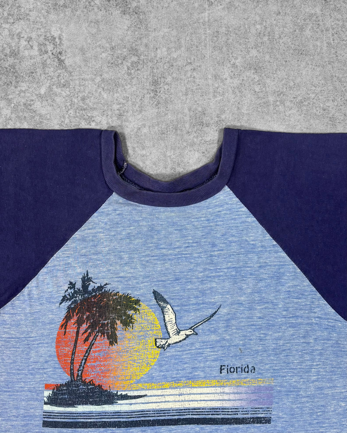 Vintage 1980s Florida Sunset Raglan T-Shirt - Mayo Spruce - Single Stitch - Made in USA