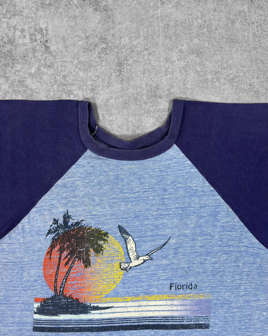 Vintage 1980s Florida Sunset Raglan T-Shirt - Mayo Spruce - Single Stitch - Made in USA
