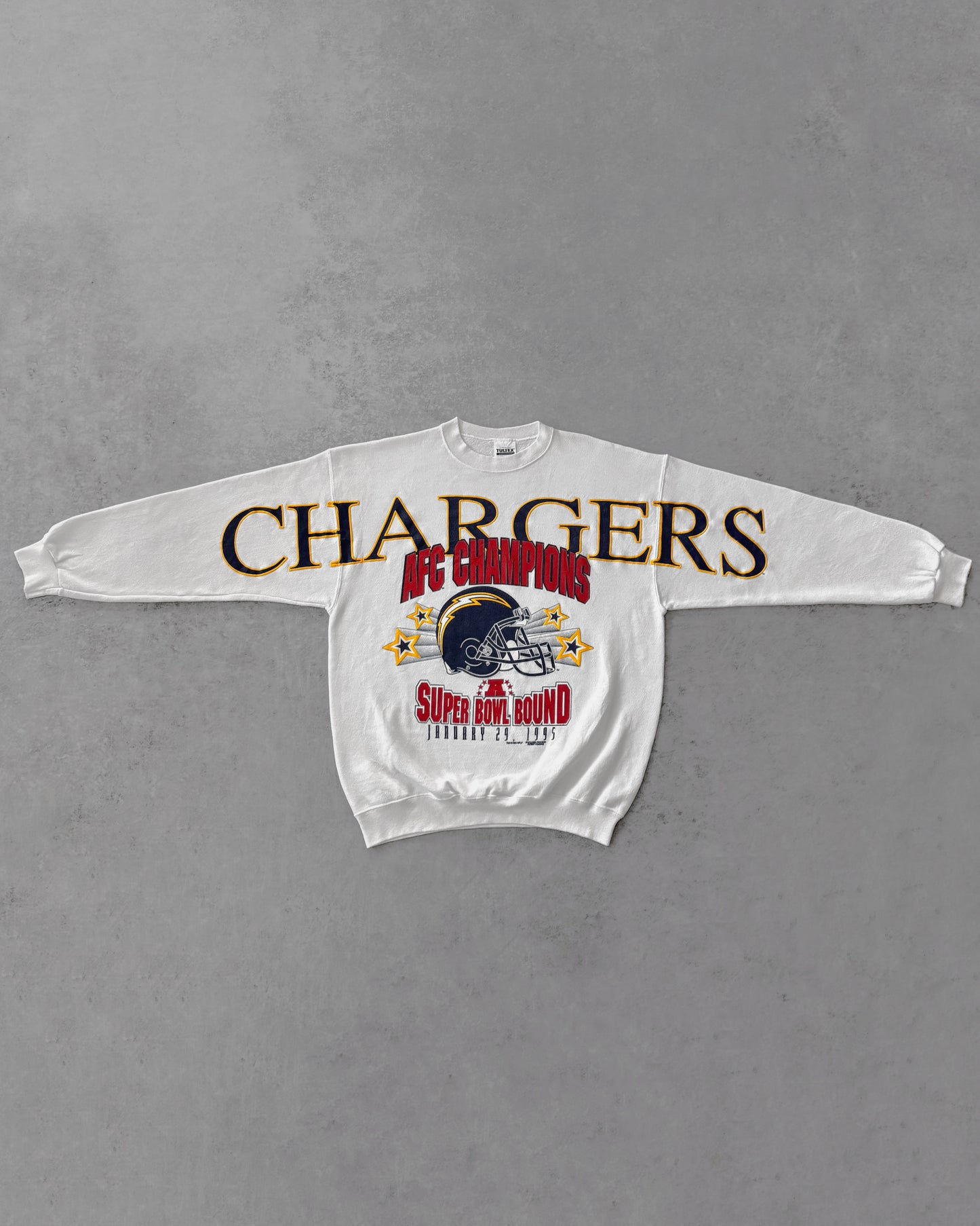 Vintage 1995 NFL Chargers Super Bowl Crewneck – Full Frontal Print – USA Made