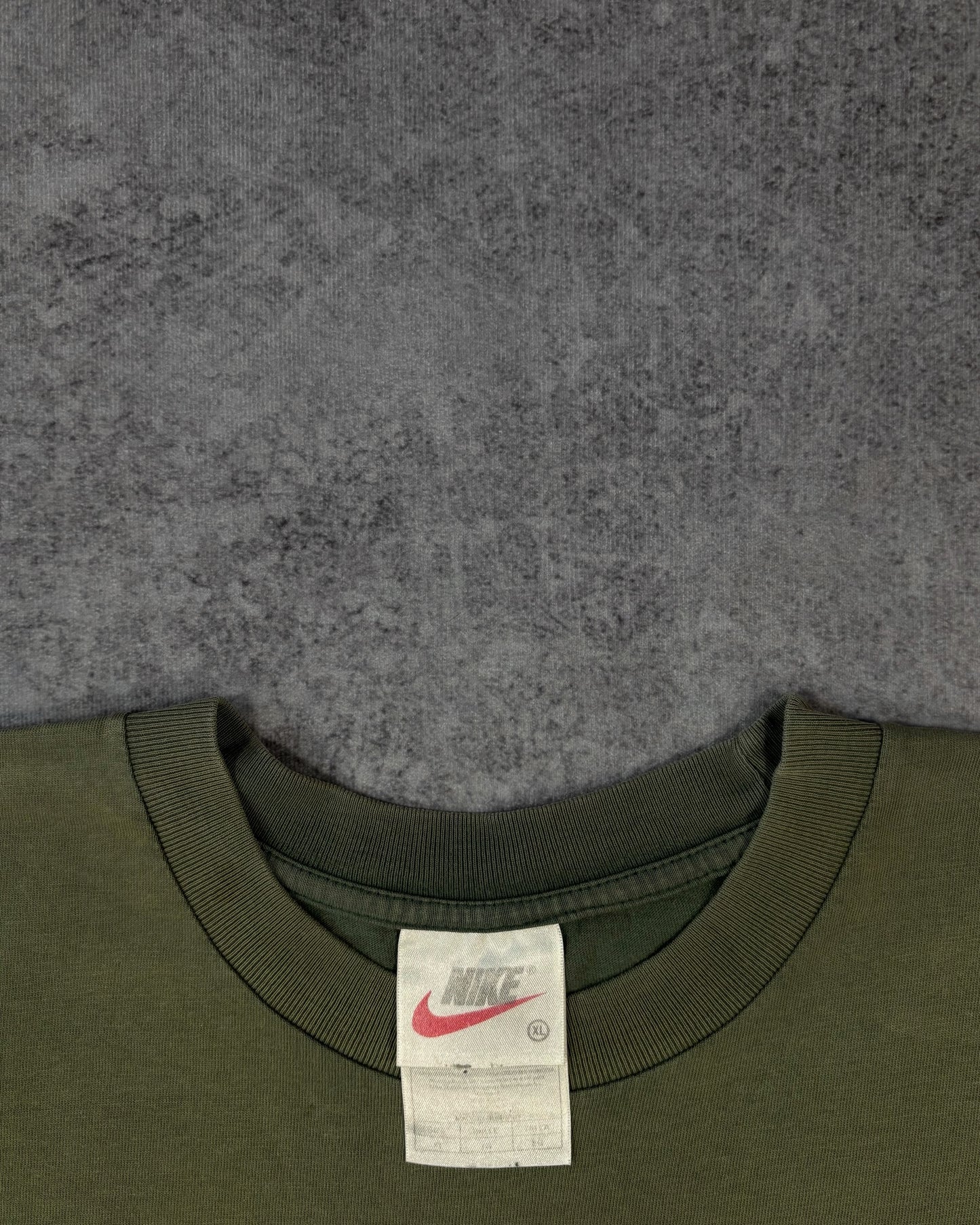Vintage 1990s Nike Sunfaded Mini Swoosh T-Shirt - Olive Green Logo Tee