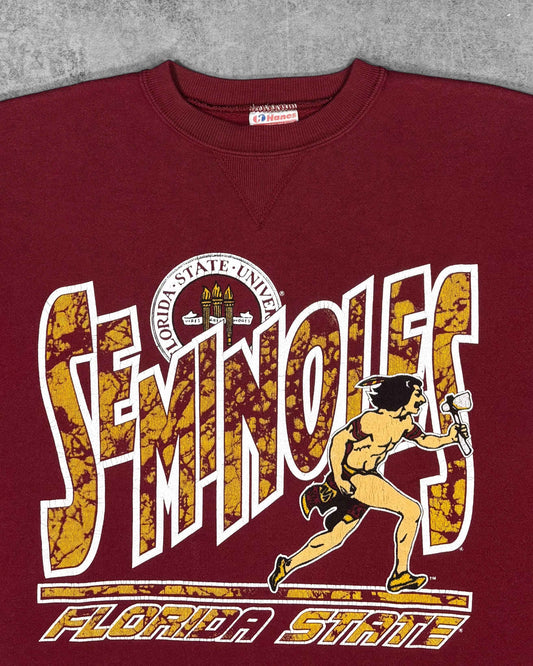 Vintage 1990s Florida State Seminoles Crewneck – Hanes Heavyweight Made in USA – College Graphic