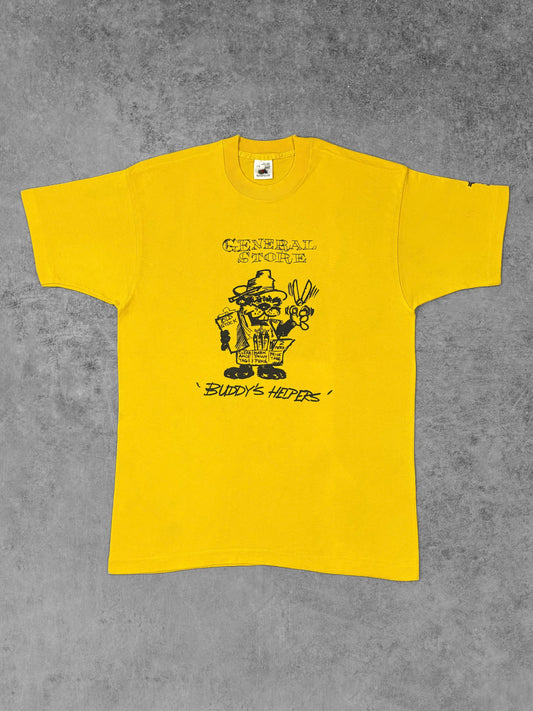 Vintage 1990s Yellow General Store Buddy’s Helpers Graphic T-Shirt – Fruit of the Loom Canada - Edmonton Heritage Festival