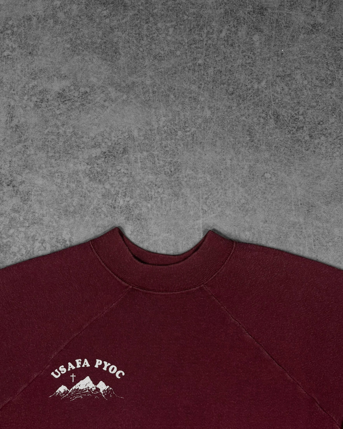 Vintage 1970s USAFA PYOC raglan sweatshirt by Jean Top – print detail