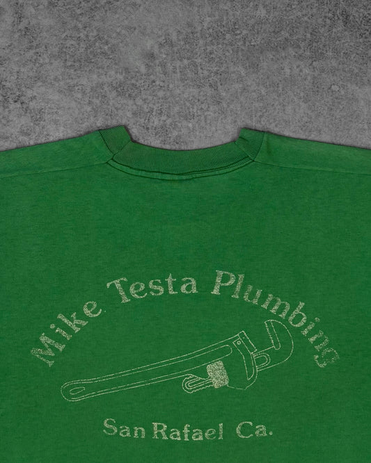 Vintage Late 1980s Screen Stars Mike Testa Plumbing San Rafael Graphic T-Shirt – Single Stitch - Made in USA