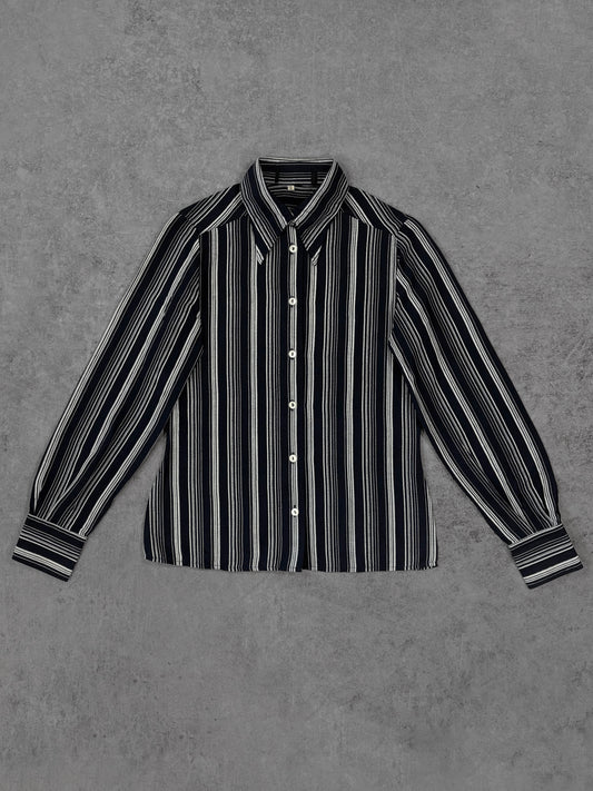 Vintage 1970s Striped Cotton Women’s Shirt – Navy & White Mod Button Up – Made in Italy