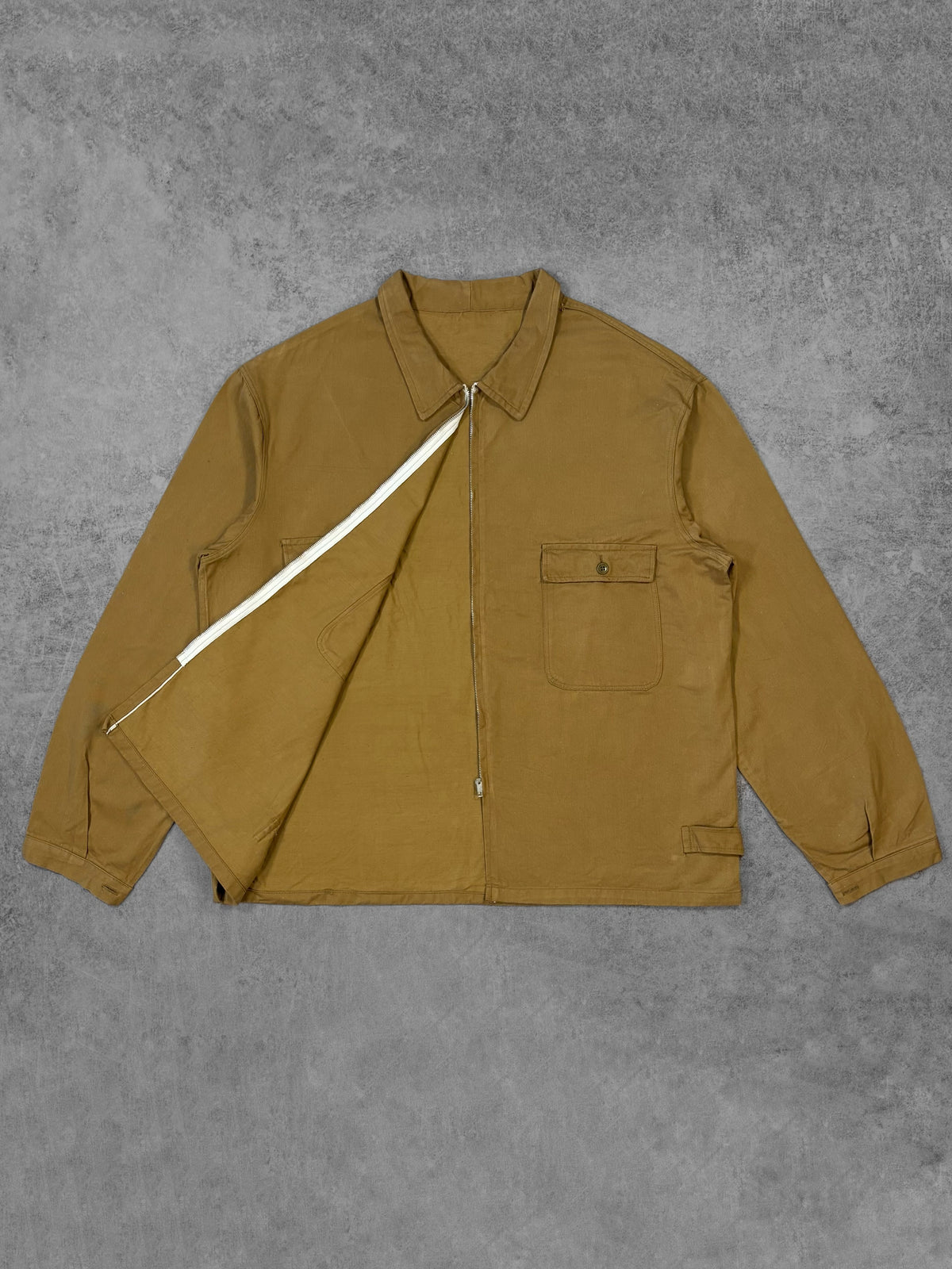 Vintage 1960s European Workwear Jacket – LAMPO Zip – Brown Cotton Twill