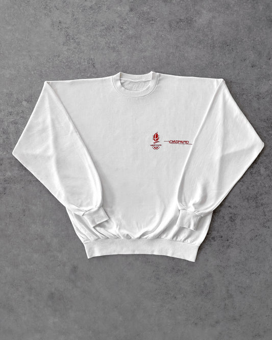 Vintage 1992 Albertville Winter Olympics Crewneck – Gaspard Logo Embroidery – White Sweatshirt