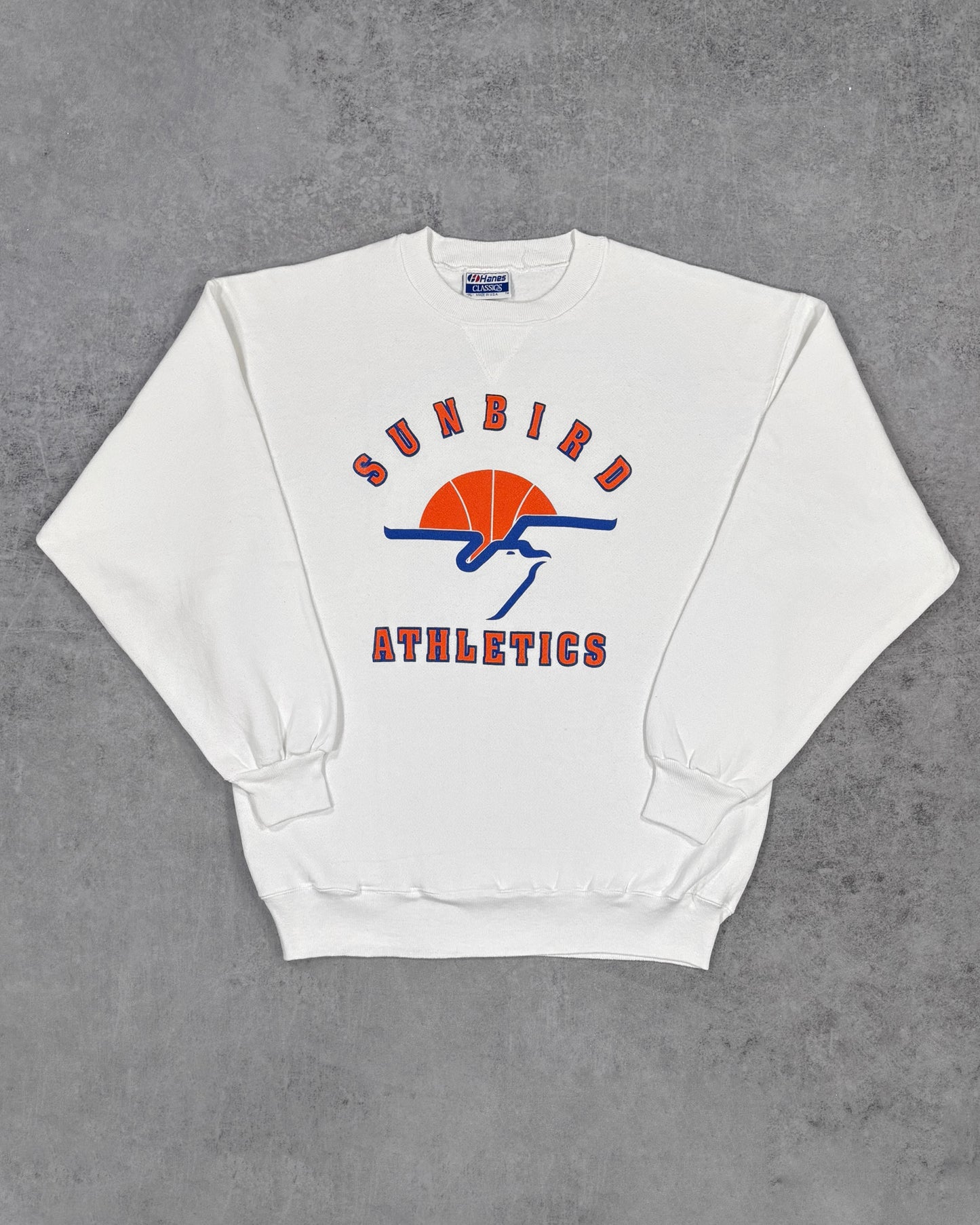 Vintage 1980s Hanes Sunbird Athletics Sweatshirt Made in USA – College Sports Crewneck