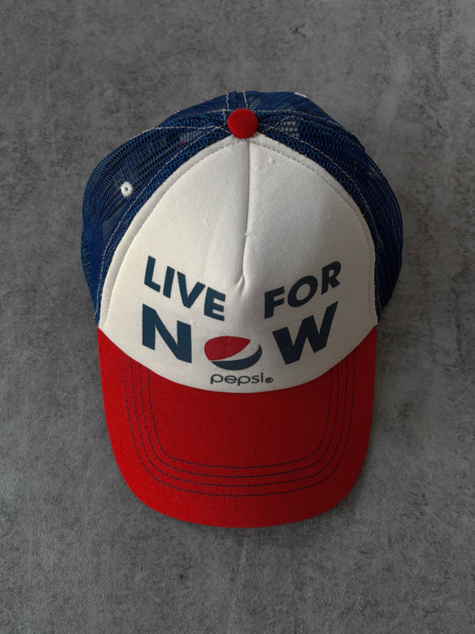 Retro Pepsi Trucker Cap – Live For Now – Red White Blue Mesh Hat – 2000s