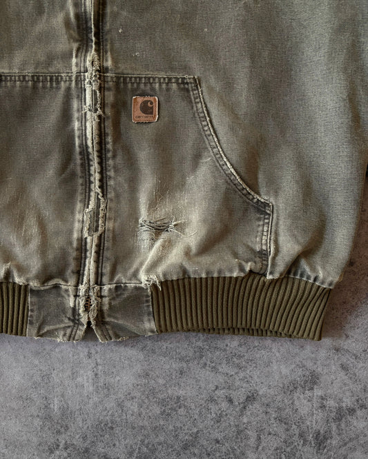 Vintage 2004 Distressed Carhartt J130 Olive Green Faded Active Jacket – Made in Mexico