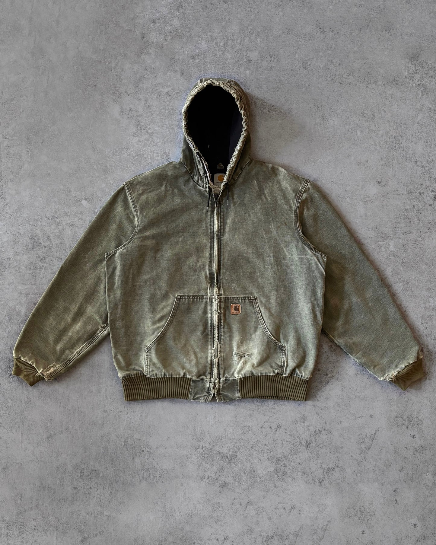 Vintage 2004 Distressed Carhartt J130 Olive Green Faded Active Jacket – Made in Mexico