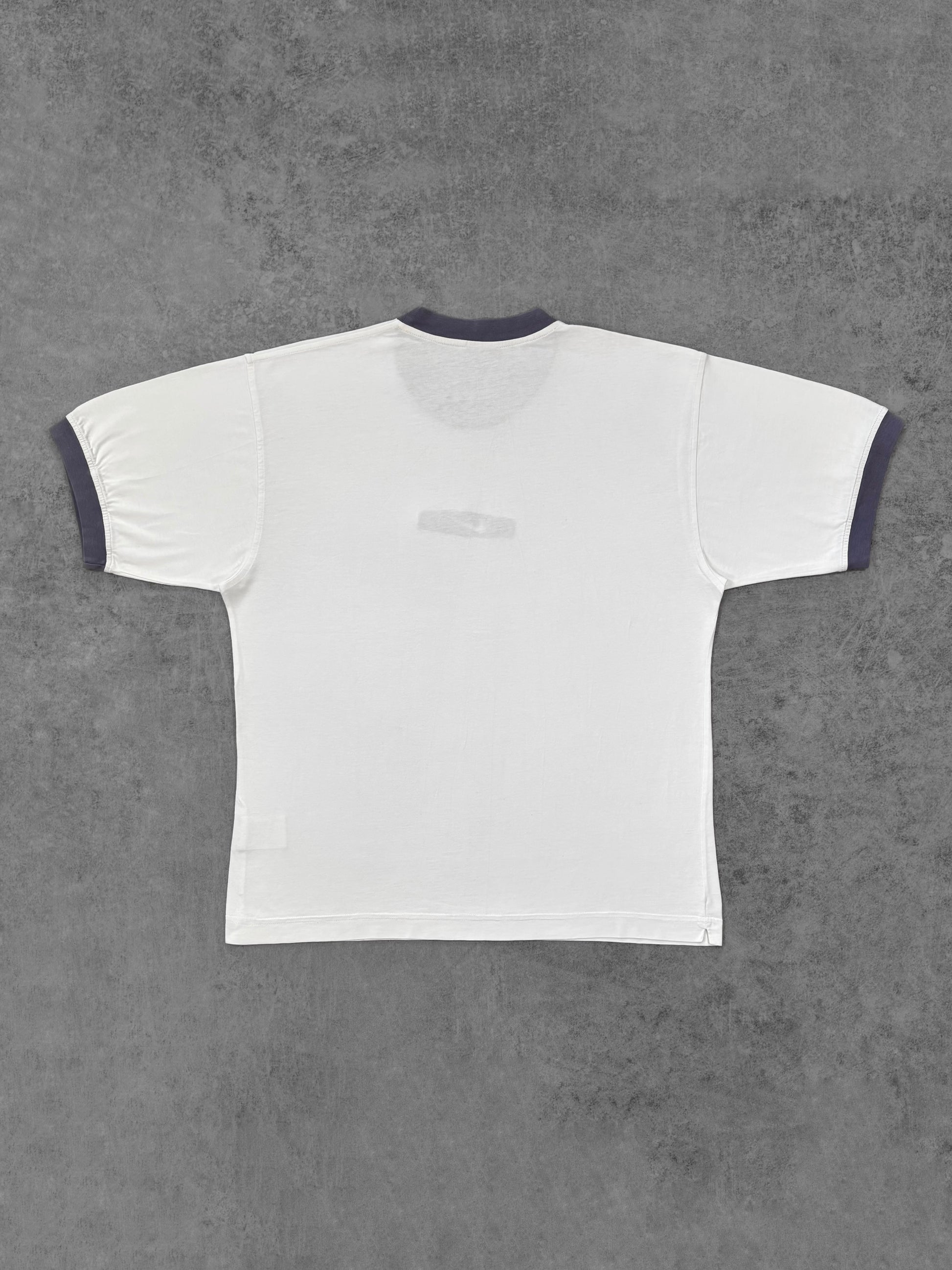 Back view of the Nike ringer t-shirt showing the navy ringer trim
