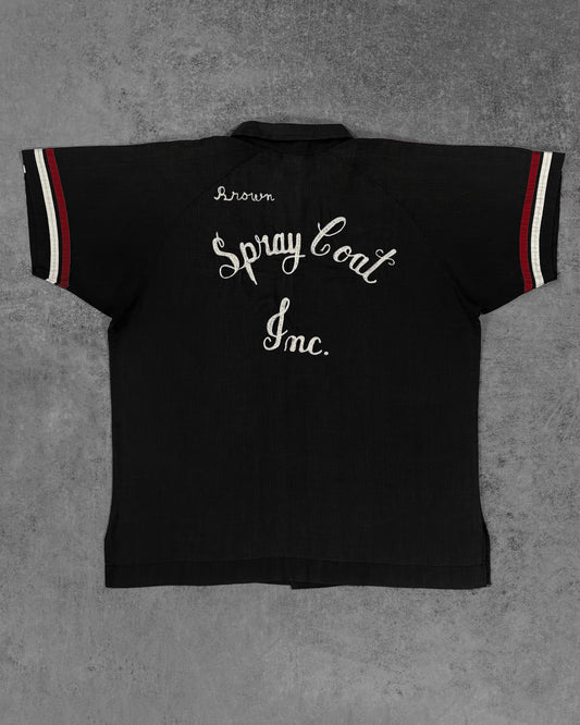 Vintage 1970s Jim’s Chain stitched King Louie Bowling Short Sleeve Shirt - Black Embroidered Raglan Rockabilly