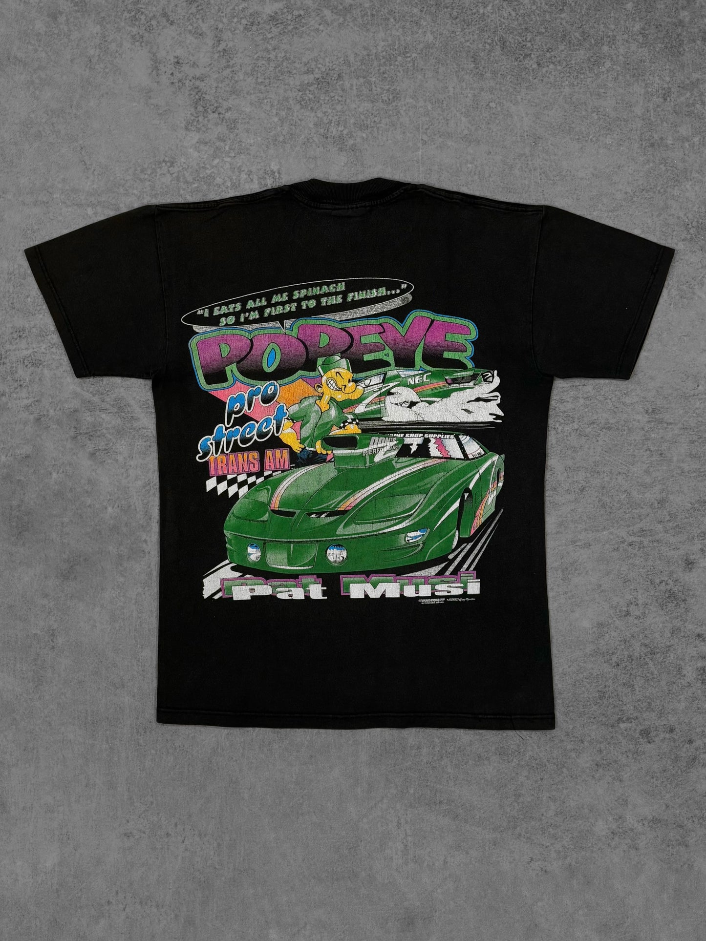 Vintage late 1990s Pat Musi Popeye Pro Street Trans Am racing t-shirt front view