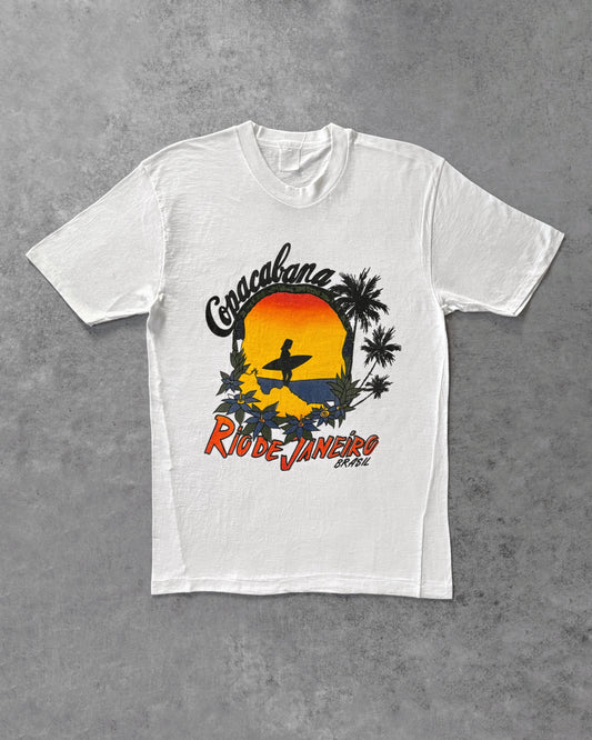 Vintage 80s Copacabana Surf T-Shirt – Rio de Janeiro Brazil Tee – Sunset Graphic