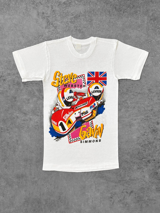Vintage 1991 Screen Stars Steve Webster Gavin Simmons Sidecar Racing T-Shirt  - Motorcycle Graphic - Made in USA - Single Stitch