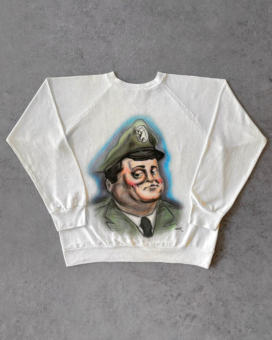 Vintage 1986 Airbrush Military Caricature Sweatshirt – Handpainted Crewneck