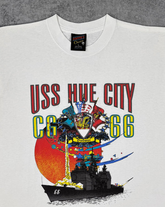 Vintage 1990s USS Hue City CG-66 Navy T-Shirt – Soffe’s Choice – Made in USA – Single Stitch