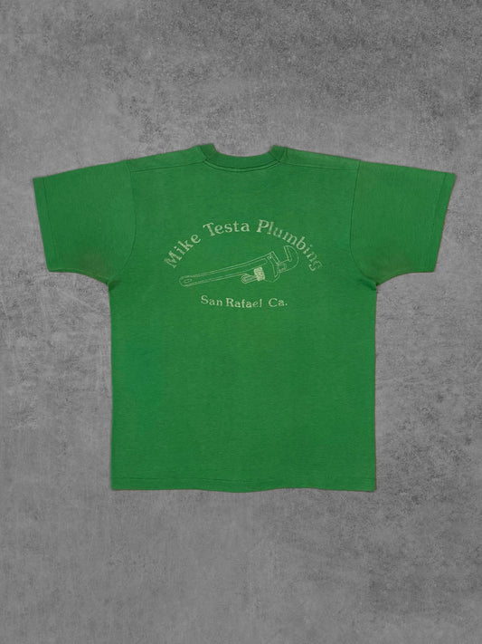 Vintage Late 1980s Screen Stars Mike Testa Plumbing San Rafael Graphic T-Shirt – Single Stitch - Made in USA