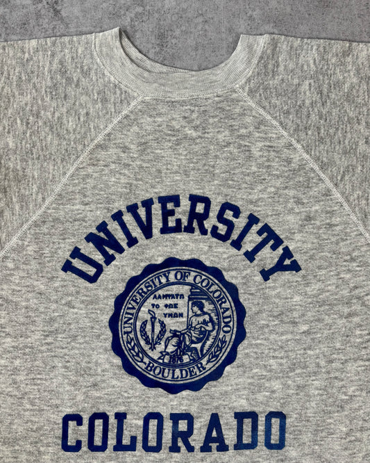 Vintage 1970s Velva Sheen University of Colorado Raglan Crewneck - Flocked Print - Made in USA