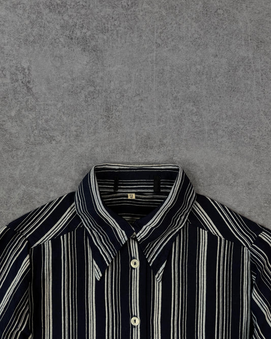 Vintage 1970s Striped Cotton Women’s Shirt – Navy & White Mod Button Up – Made in Italy