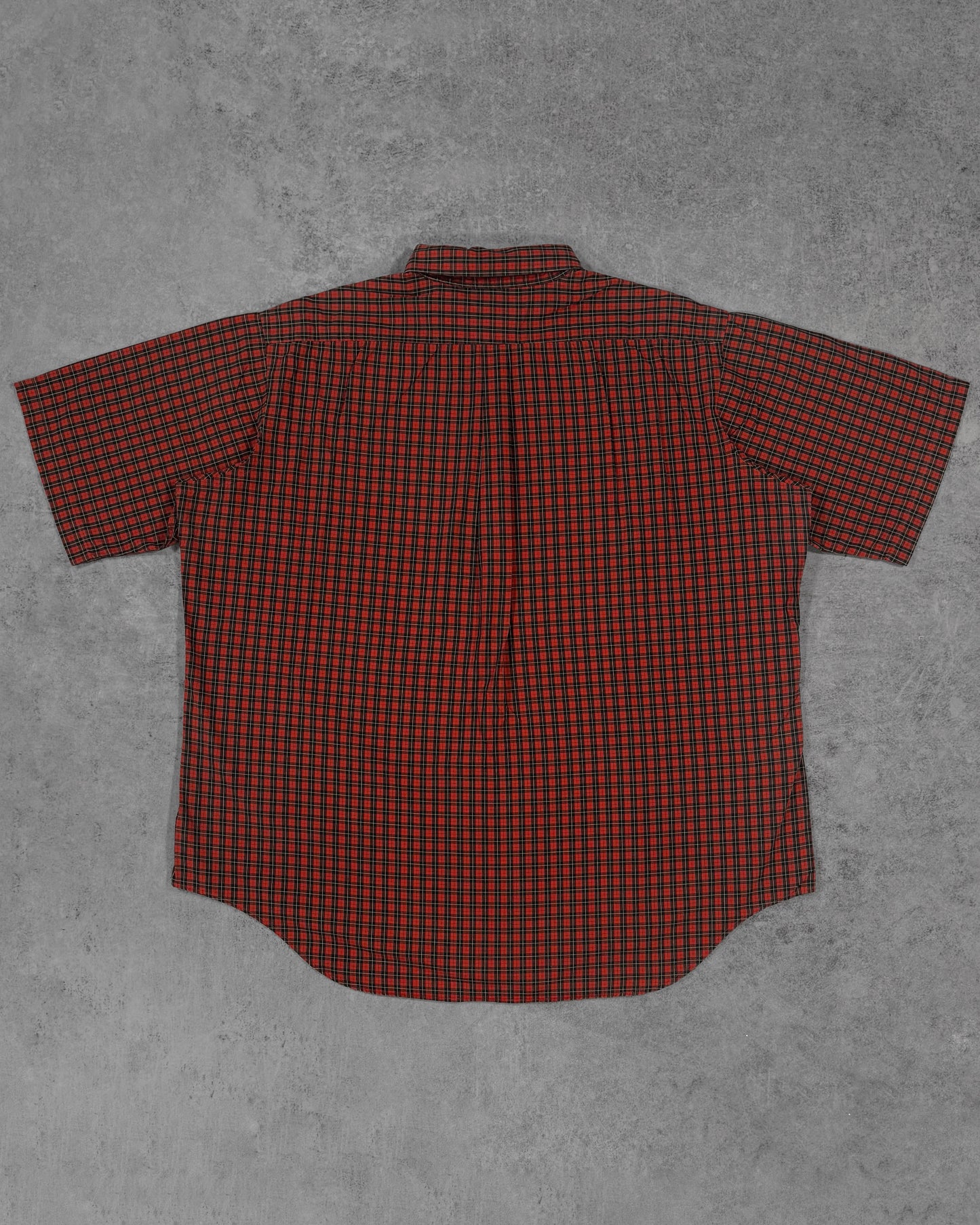 Vintage 1990s Huntington Red Tartan Check Short Sleeve Button Down Shirt - Made in USA