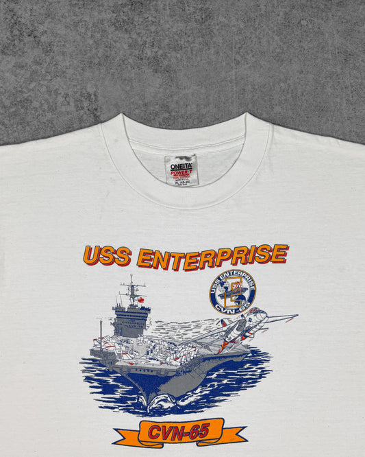 Vintage 1990s USS Enterprise CVN-65 US Navy t-shirt by Oneita – print detail