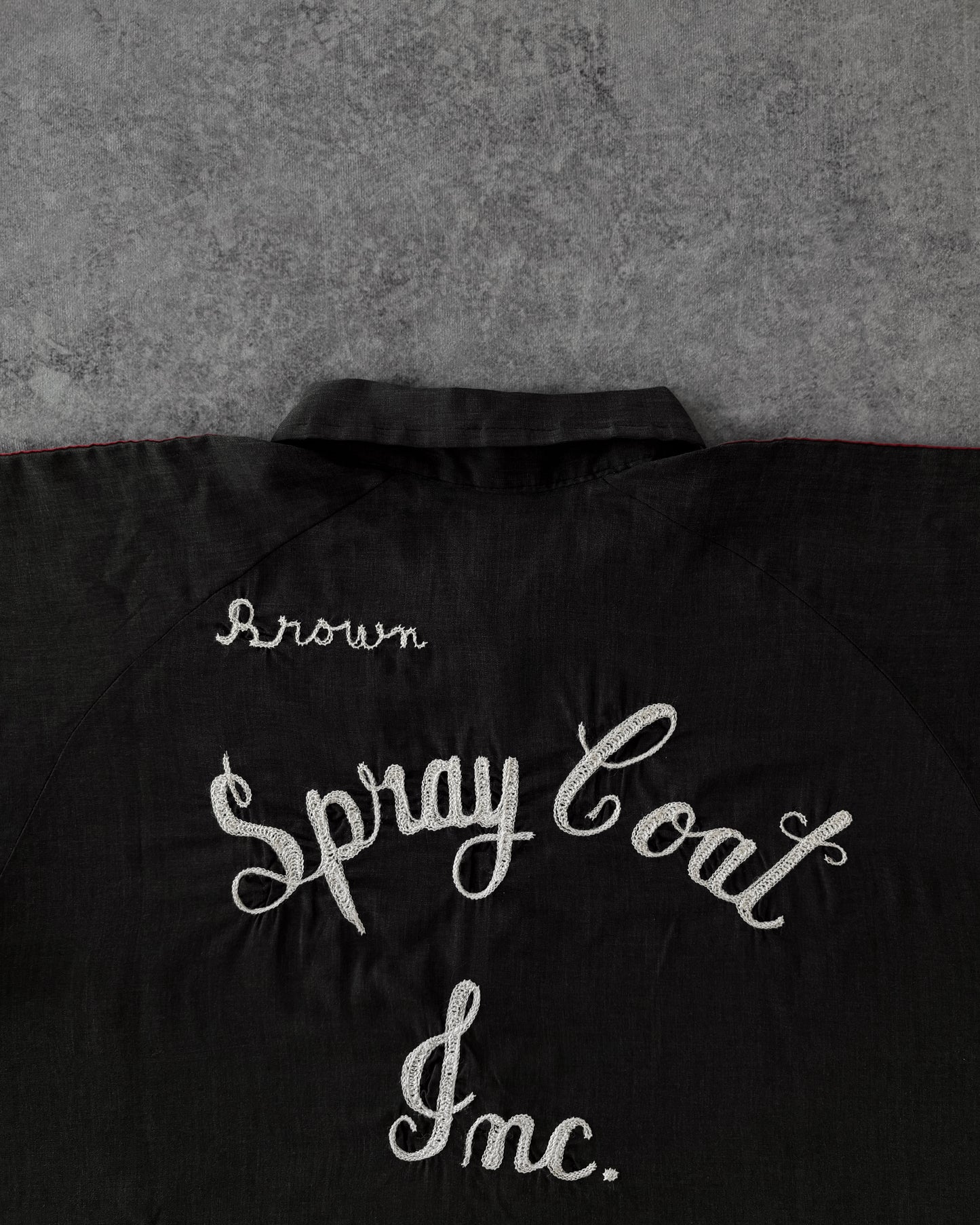 Vintage 1970s Jim’s Chain stitched King Louie Bowling Short Sleeve Shirt - Black Embroidered Raglan Rockabilly