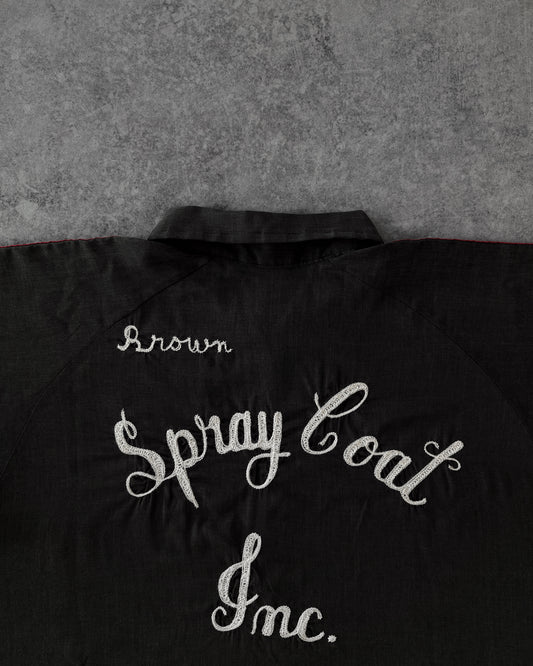 Vintage 1970s Jim’s Chain stitched King Louie Bowling Short Sleeve Shirt - Black Embroidered Raglan Rockabilly