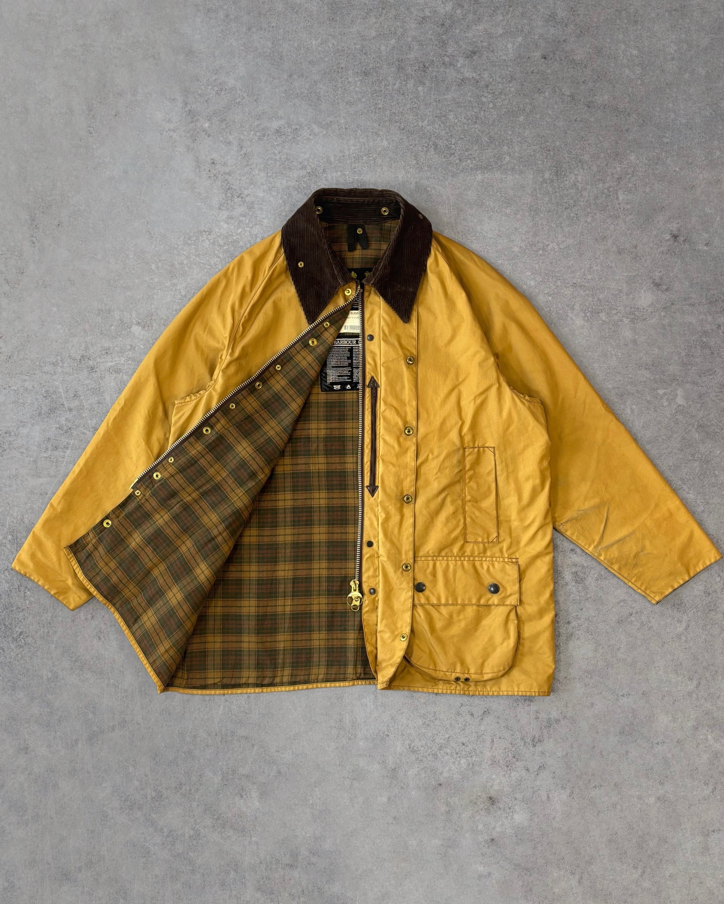 Vintage 1990s Barbour Beaufort Waxed Jacket Mustard – Made in England Classic Field Coat