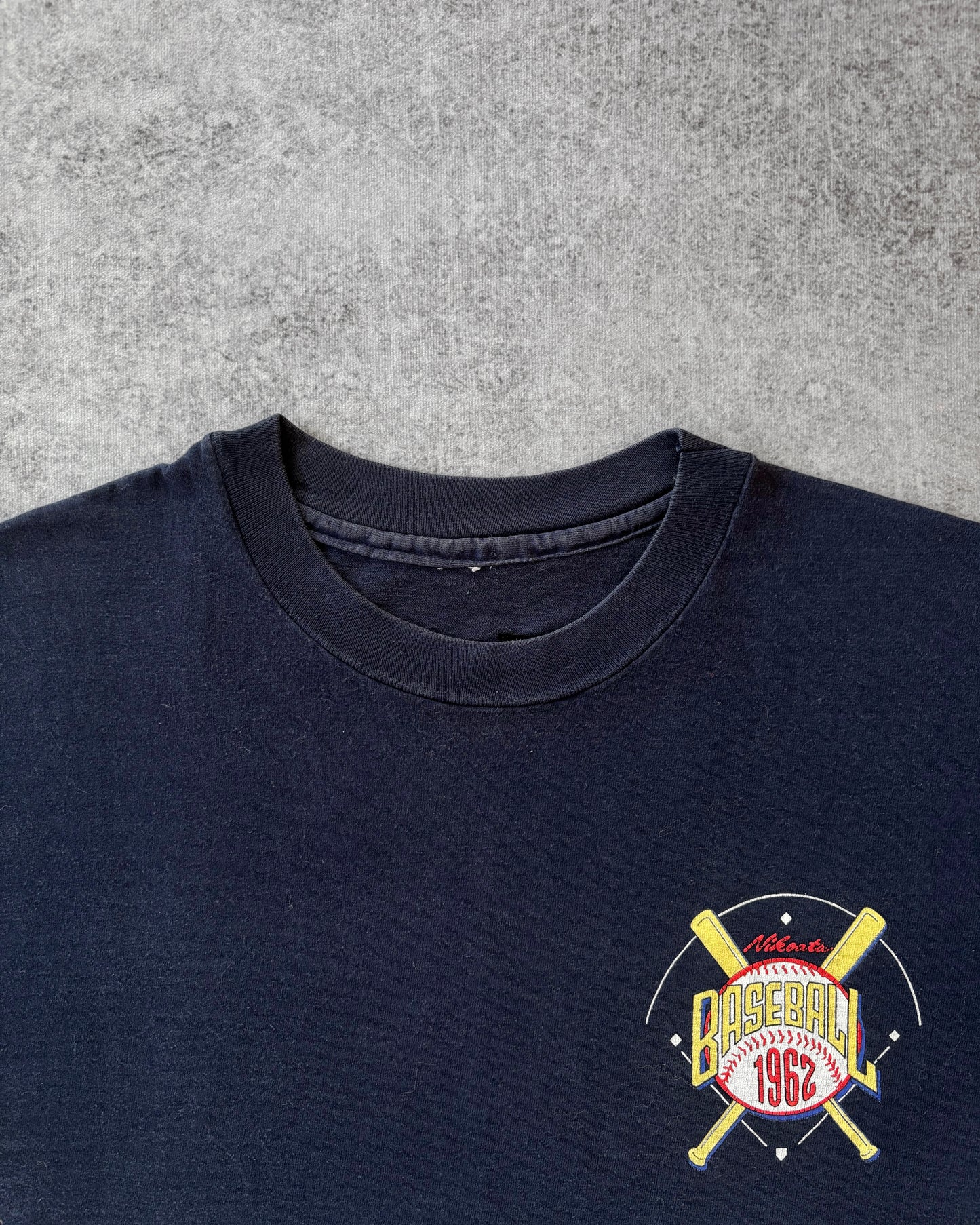 Vintage 90s Nikoata Baseball Tee – Power Hitter Graphic – Home Run Cartoon