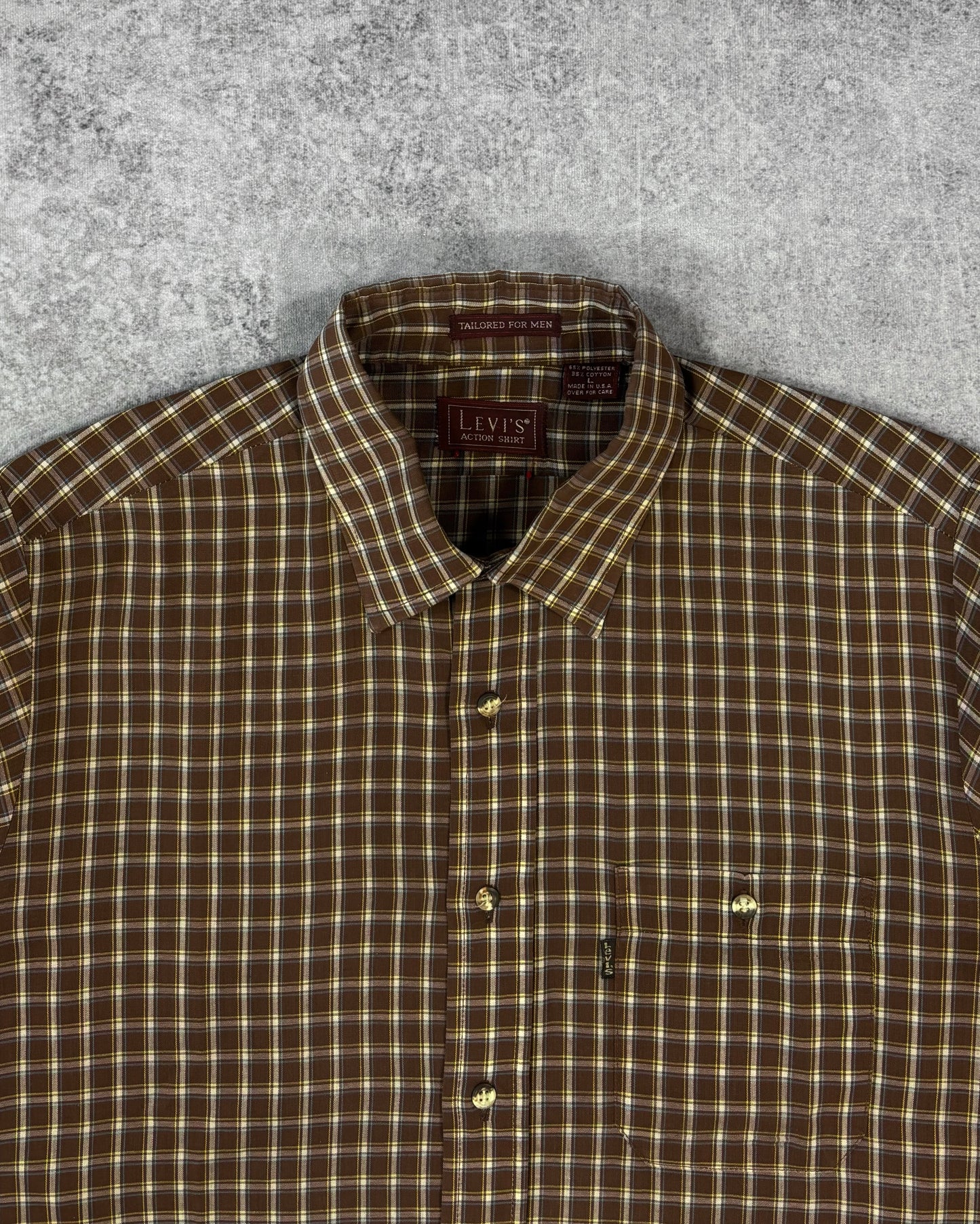 Vintage 1990s Levi’s Action Shirt Brown Plaid Button Down – Made in USA - Cropped Shirt