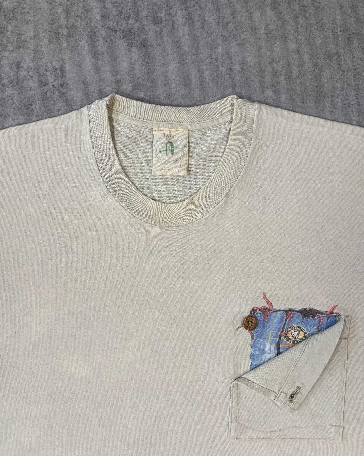 Vintage 1990s Annapolis Trading Company Fishing Graphic Pocket T-Shirt – Jim Ballard Art – Made in USA Single Stitch